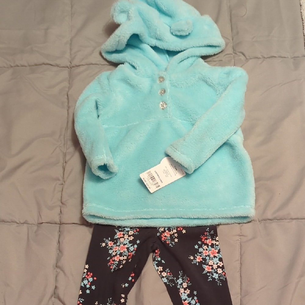 Aqua Fleece Hoodie with Floral Leggings